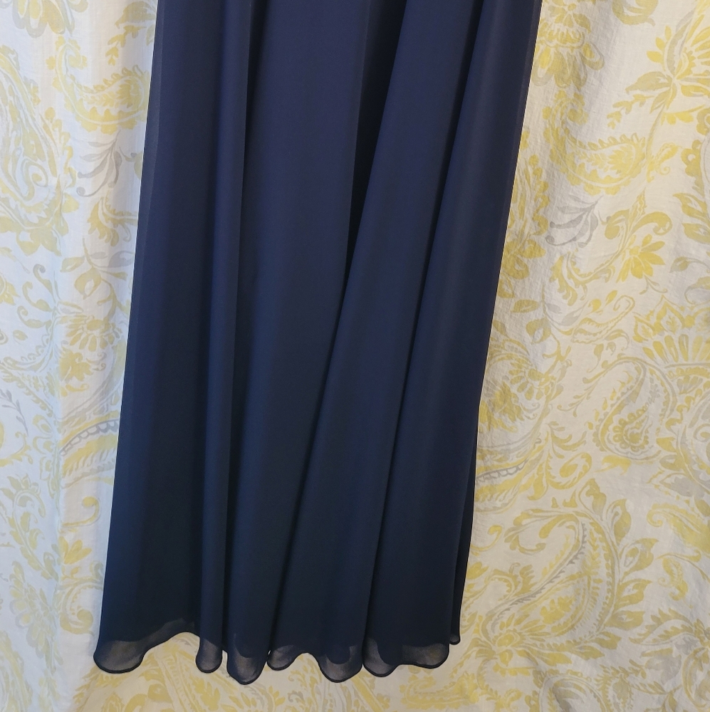 #LEVKOFF Ruffle V-Neck Chiffon Gown In Navy Color - Picture 5 of 11